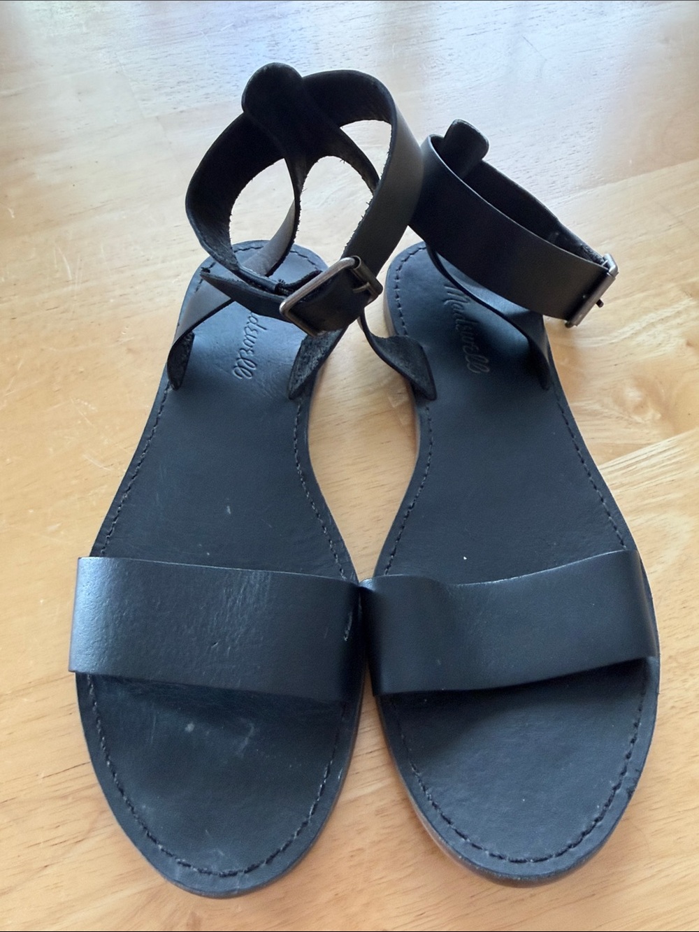 Madewell Black Leather Ankle-Strap Sandals